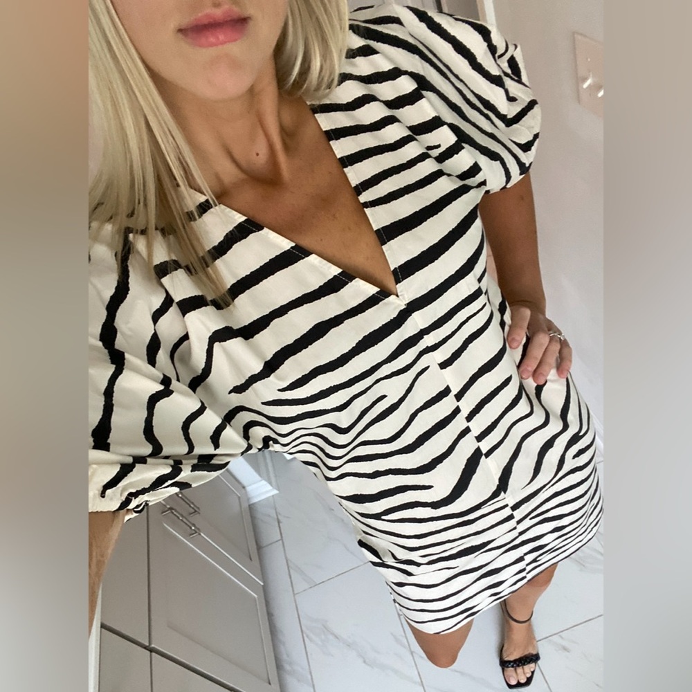 H&M Dramatic Puff Sleeve Zebra Mini Dress